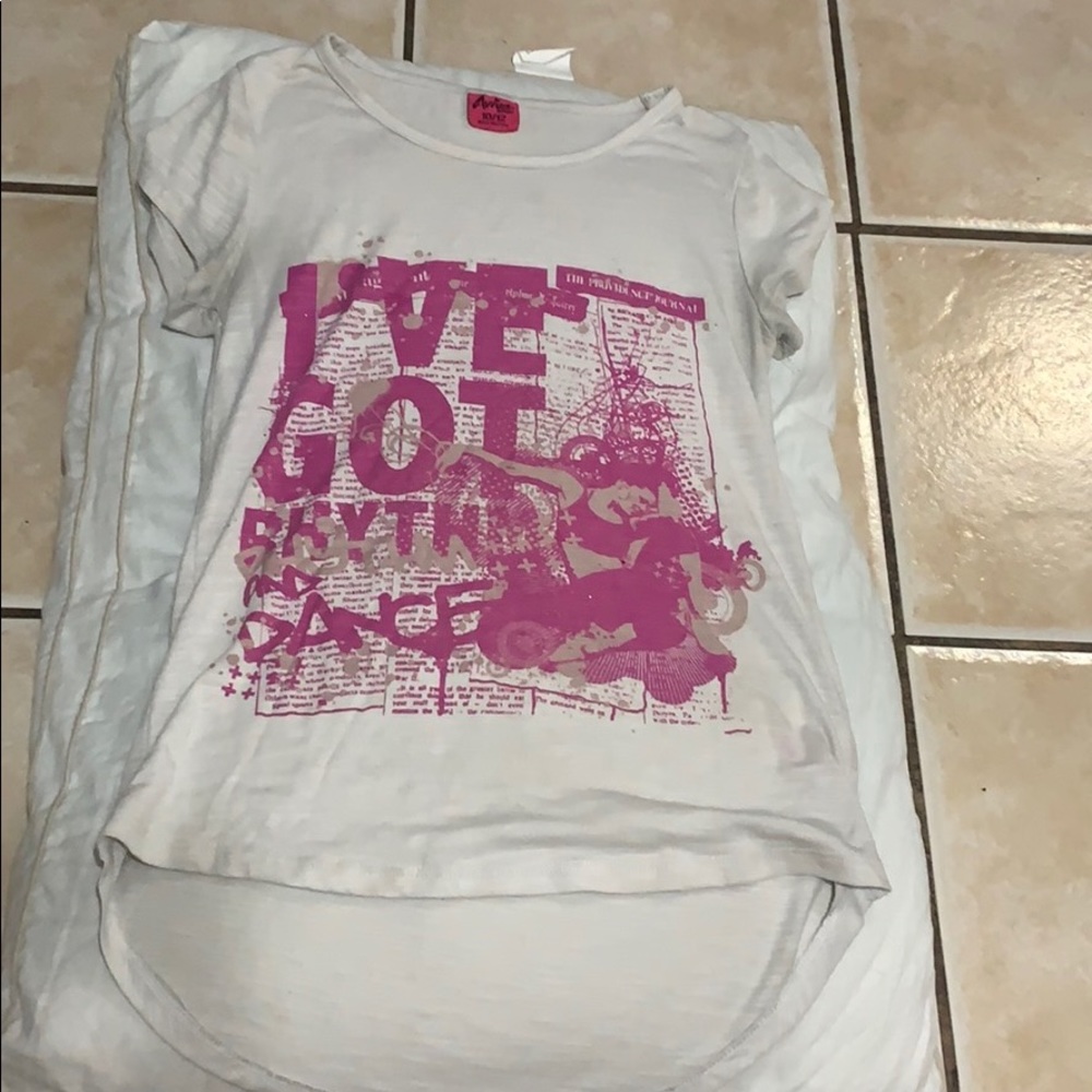 Shirt with writing on it.